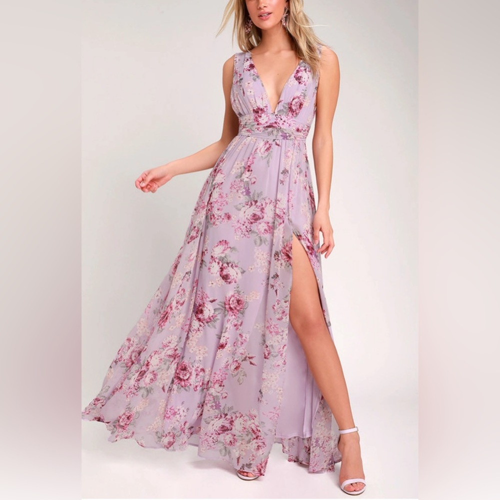 NWT Lulu's Garden Meandering Lavender Floral Maxi Dress Size Large